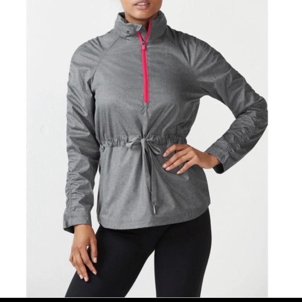 Fabletics Danielle Womens Gray Hooded Water Resistant Jacket.